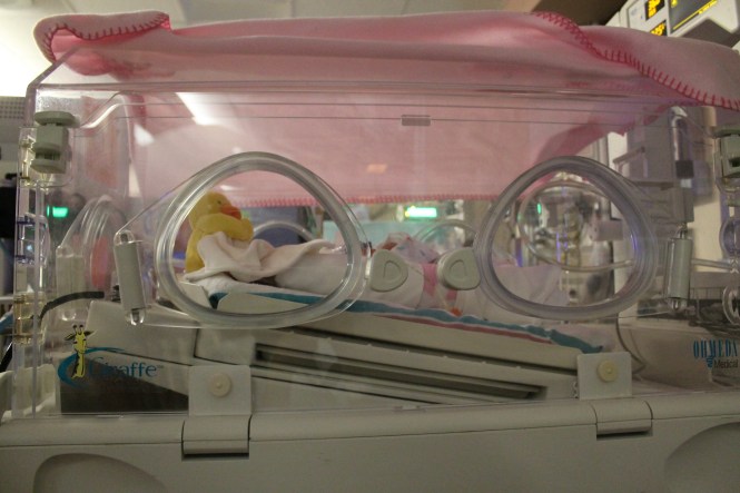 Michaela with her pink blanket and Ducky Lovey