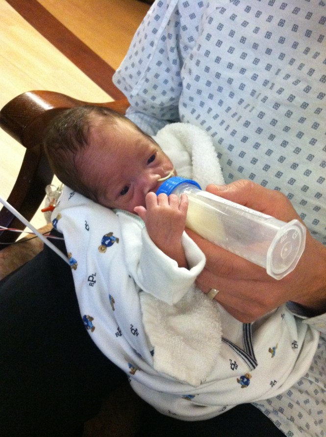 Max gulping down his milk...